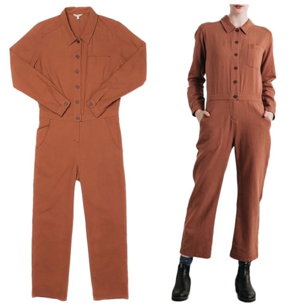 Bridge & Burn Burke Utility Straight Leg Cotton Jumpsuit Ochre Small